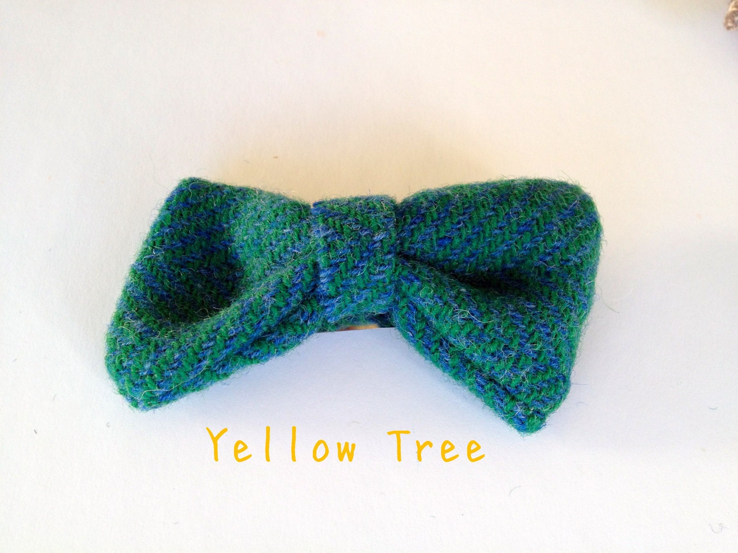 Tweed Bow Hair Clip, handmade from recycled tweed - Deep Green