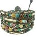 Multi stone wrapped with beads,silver charm leather bracelet.