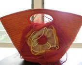 Vintage/Retro Orange Flower Straw Handbag or Beach Bag