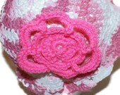 Crochet Girls Pink Hat with Flower, Pink and White Cloche Hat, Cotton Summer Cap, Sun Bonnet, Pink Bucket Hat, Spring Hat, Cute Kids Cap