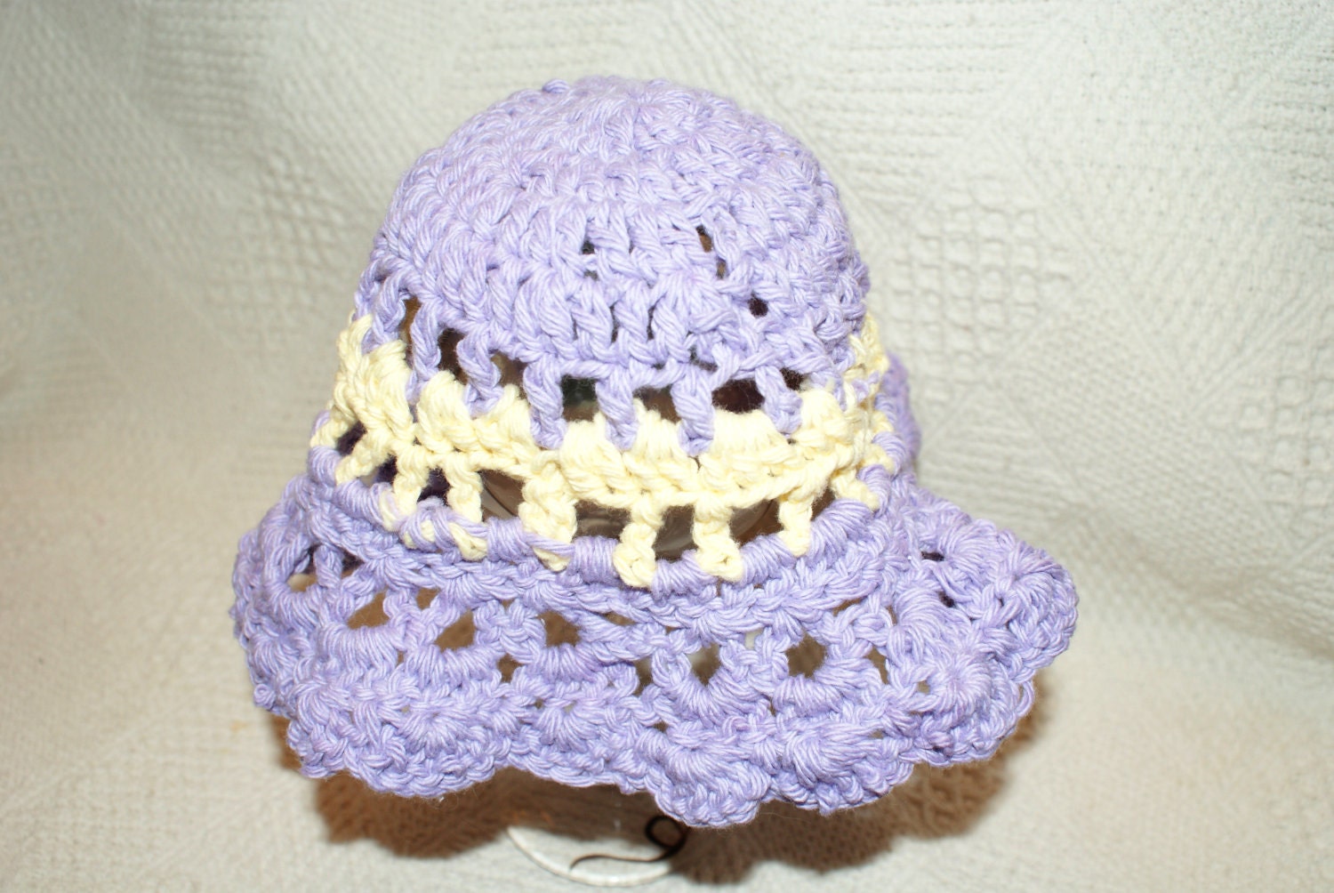Crochet Baby Hat, Baby Cloche, Purple and Yellow Toddler Bucket Hat, Cotton Summer Crochet Infant Cloche, Child Beach Hat