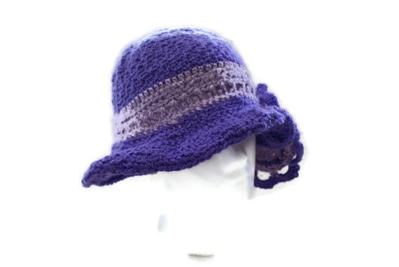 Womens Crochet Purple Flower Dress Fashion Hat Orchid Cloche Church Hat, Womens dress Hat, Derby Hat, Ladies Fashion Hat, Church Hat
