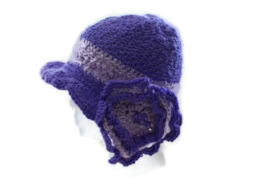 Womens Crochet Purple Flower Dress Fashion Hat Orchid Cloche Church Hat, Womens dress Hat, Derby Hat, Ladies Fashion Hat, Church Hat