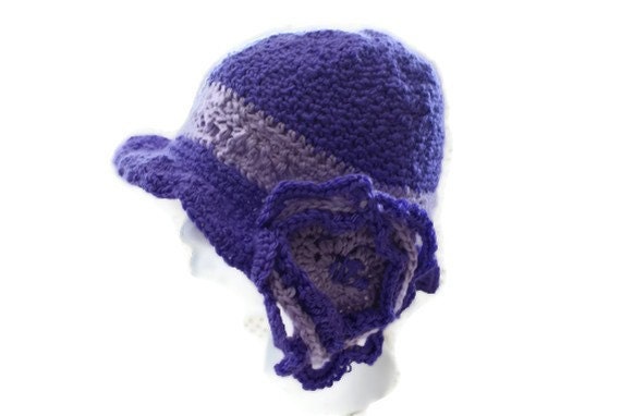 Womens Crochet Purple Flower Dress Fashion Hat Orchid Cloche Church Hat, Womens dress Hat, Derby Hat, Ladies Fashion Hat, Church Hat