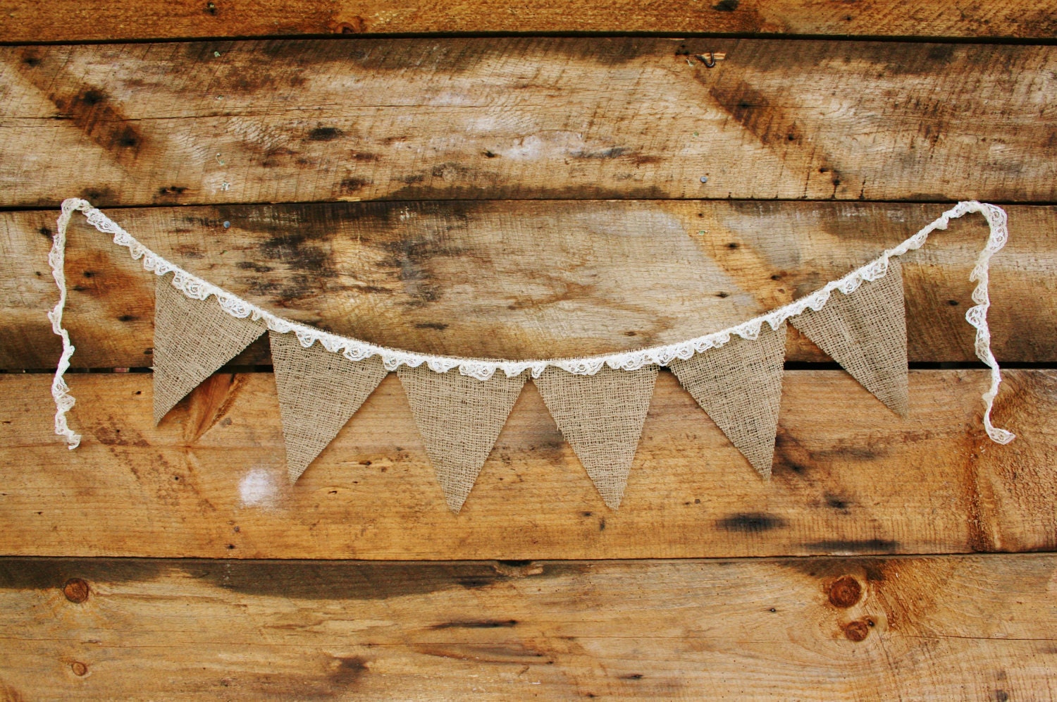 Burlap and Ruffled Lace Bunting, Banner, Photo Prop, Wedding Decor - themcavoyroost