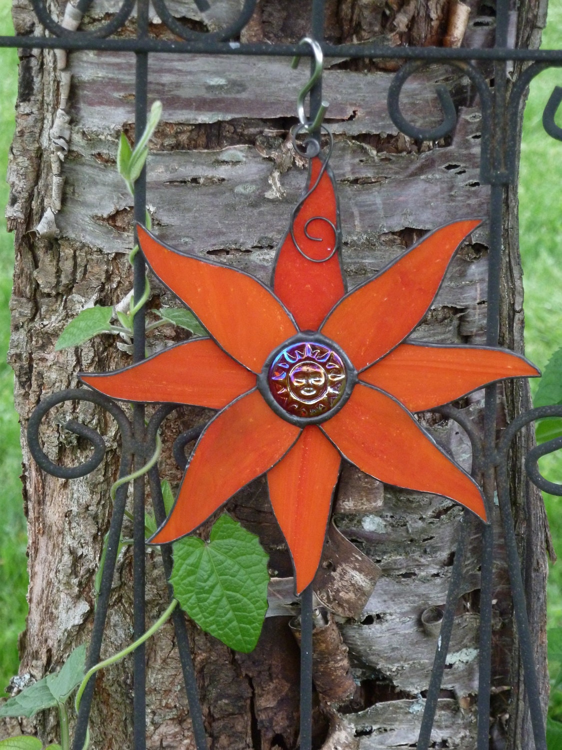 Brilliant orange stained glass sunburst