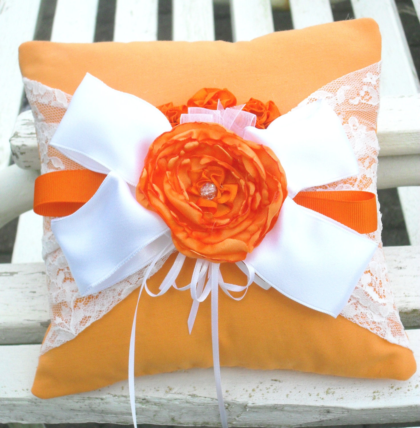 SALE Soft Orange,Tangerine Tango and White Ring Bearer Pillow 929