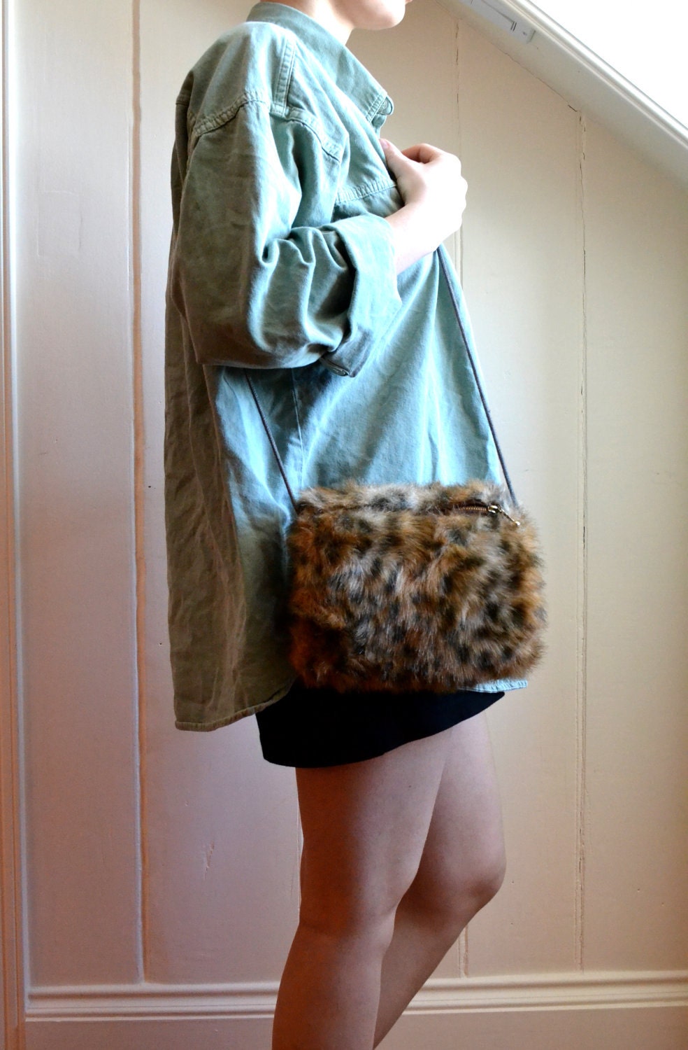 Vintage leopard bag/gloves - brown