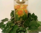 Wedding Centerpiece, Yellow Centerpiece, Orange Centerpiece, Floating Candle, Flower,  Green