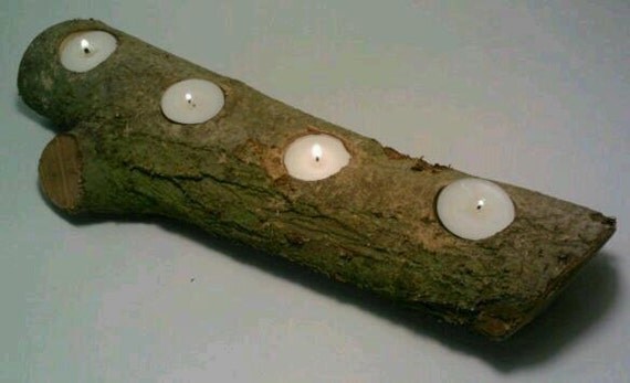 Log Candle Holder, Centerpiece, Rustic Decor, Tealight, Nature