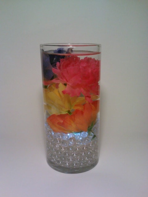 Wedding Centerpiece, Flower Centerpiece, Underwater Light, Pink, Purple, Yellow, Orange
