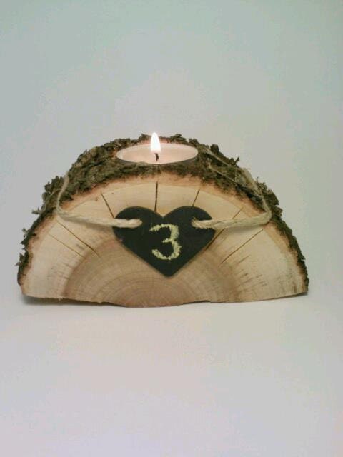 Wedding Reception Table Number Centerpiece, Split Log Tealight Candle Holder - SET OF 2