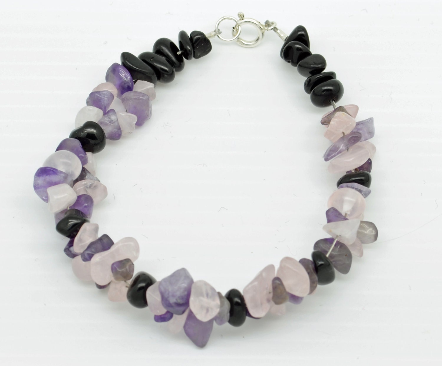 Amethyst, Rose Quartz and Black Tourmaline Bracelet