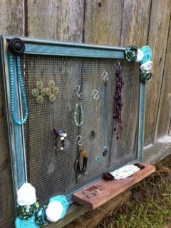 Jewelry Organizer with fabric flowers and Shelf
