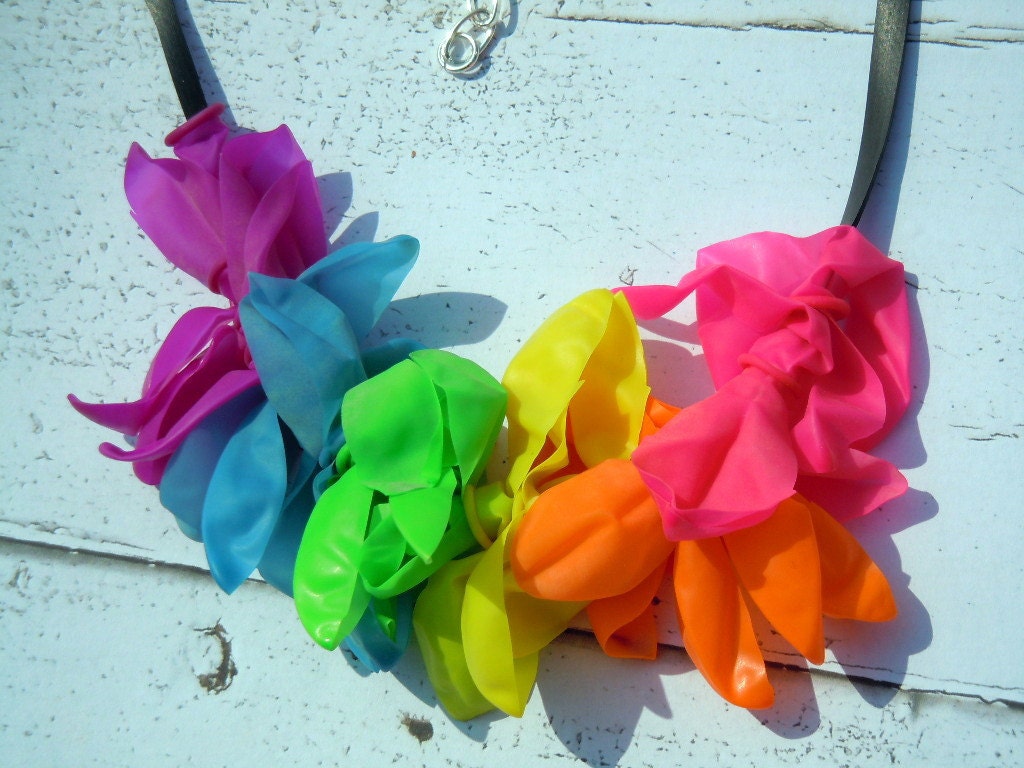 Rainbow Flower necklace:  repurposed balloons