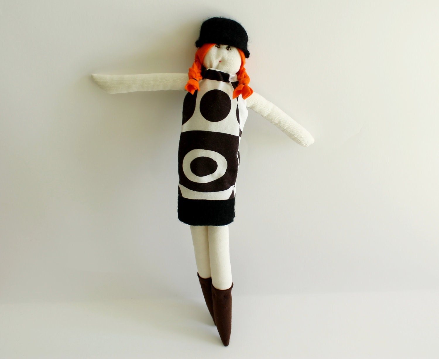 OOAK doll Beltrana in a brown & white psychedelic dress