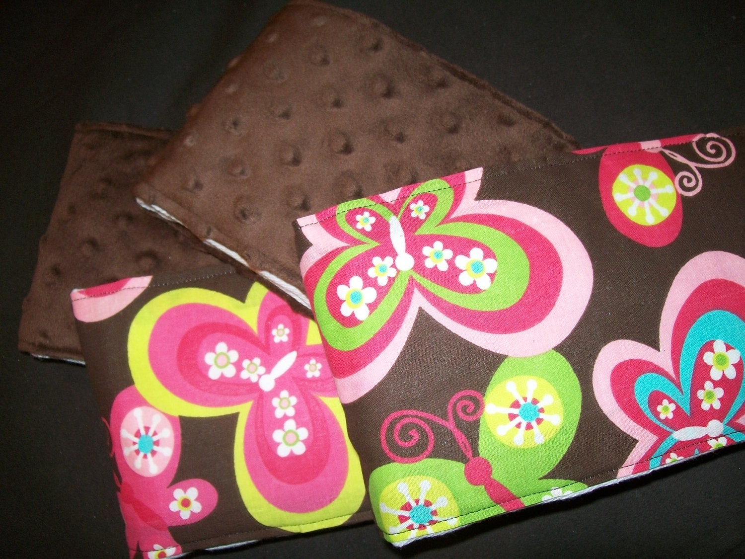 Baby Girl Burp Cloths - Brown Minky & Butterflies M2M CoCaLo Taffy (Set of 4)