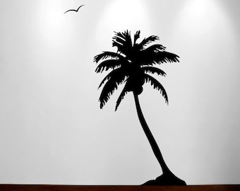 Palm Coconut Tree Wall Decal with seagull birds 1107 (8 feet tall)