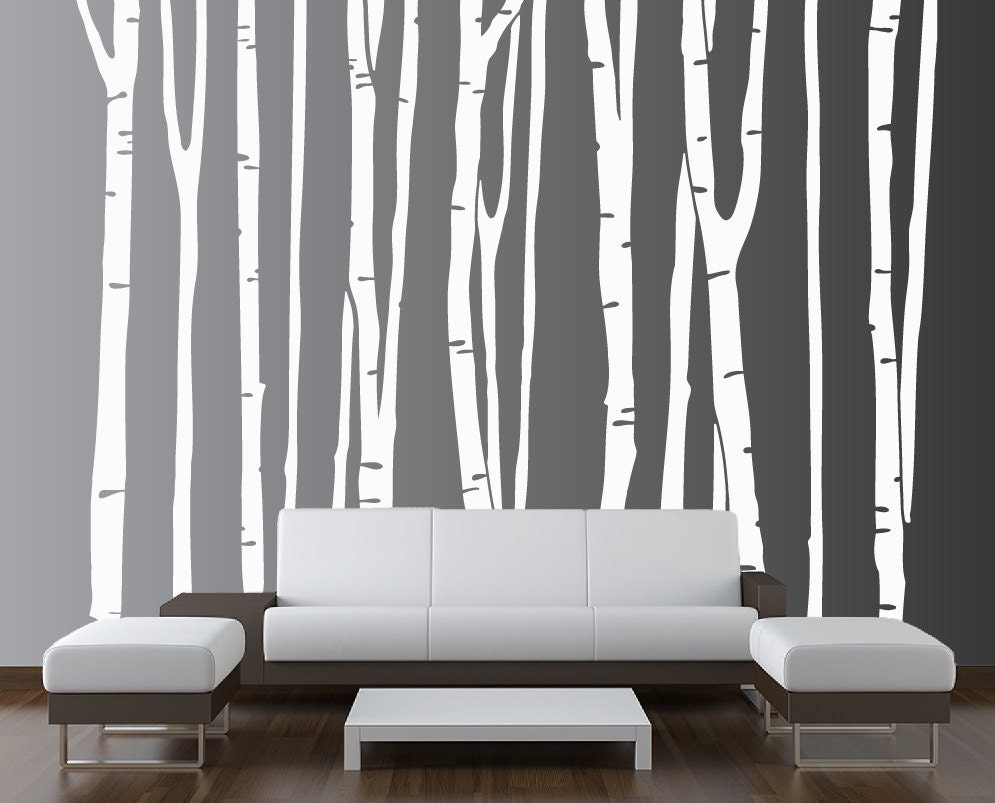 Large Wall Birch Tree Decal Forest Kids Vinyl Sticker Removable (9 trees) 8 foot tall 1109