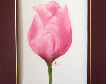Pink Tulip Oil Painting on Canvas Greeting Card