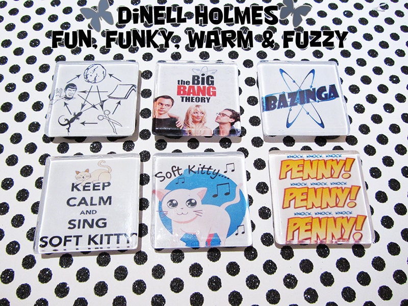 Big Bang Theory 6Pc Handmade Glass Tile Magnet Set XLarge
