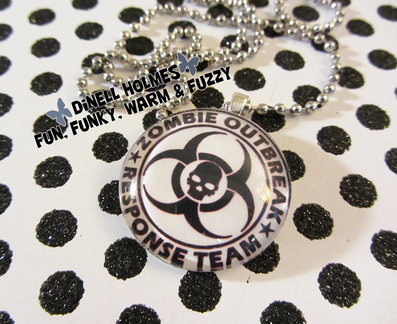 CLEARANCE SALE Zombie Outbreak Response Team Glass Tile Pendant Halloween Monsters Humor Funny Jewelry