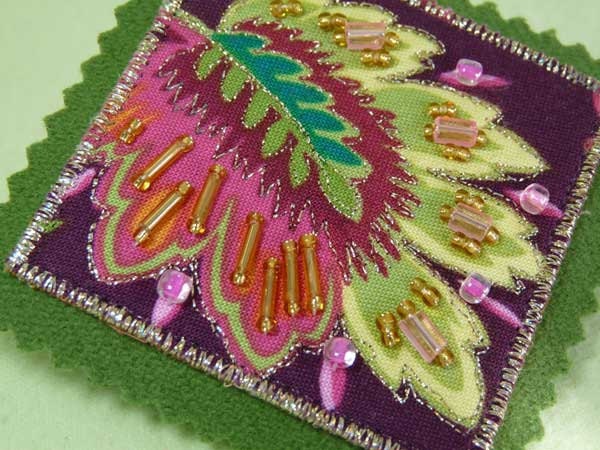 Beaded - Fabric - Fiber Art Brooch