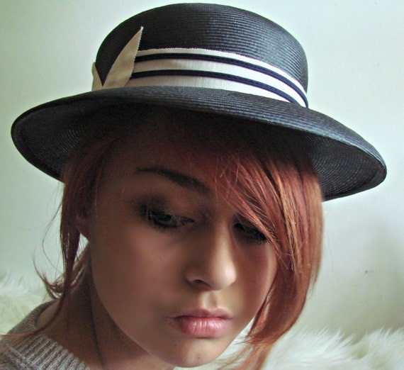Vintage Black and White Anita Pineault Brimmed Hat