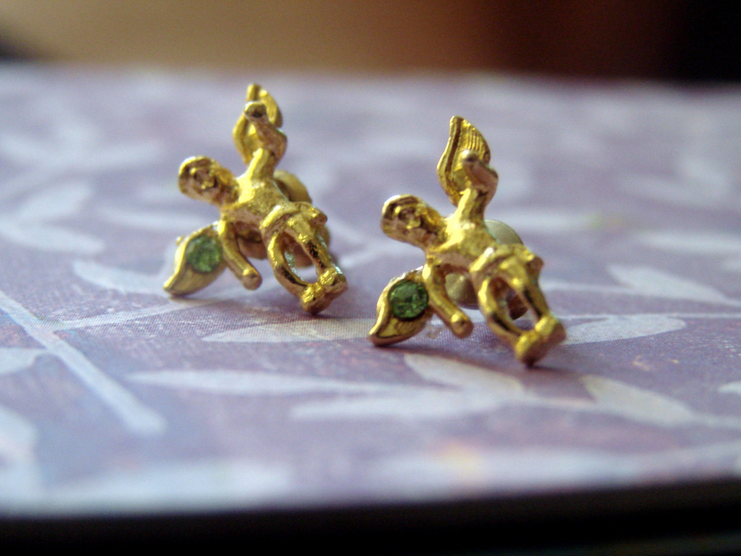 SALE Tiny Vintage Angel Earring with Green Stone