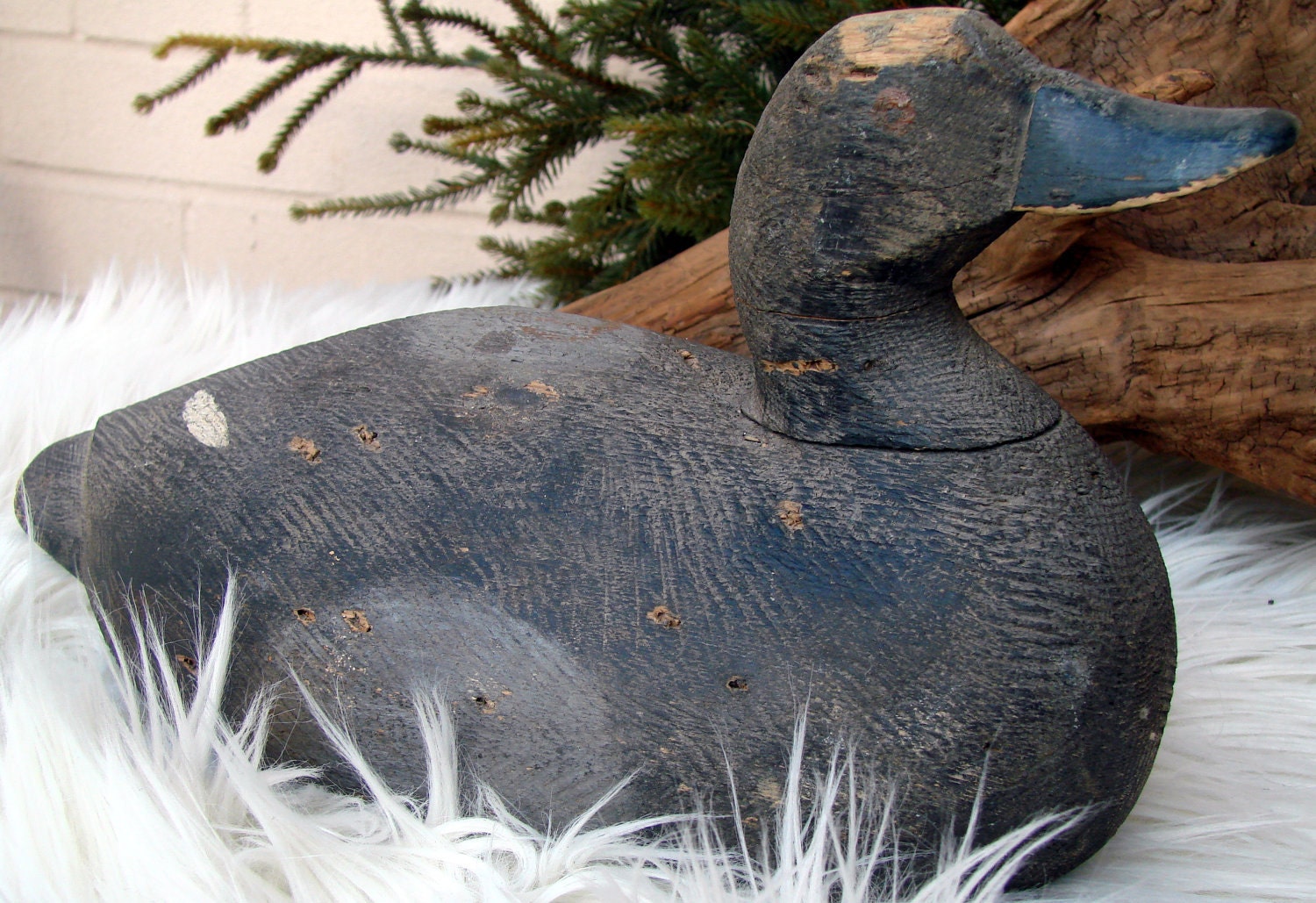 Antique Primitive Folk Art Blue Bill Hen Decoy by Oliver King