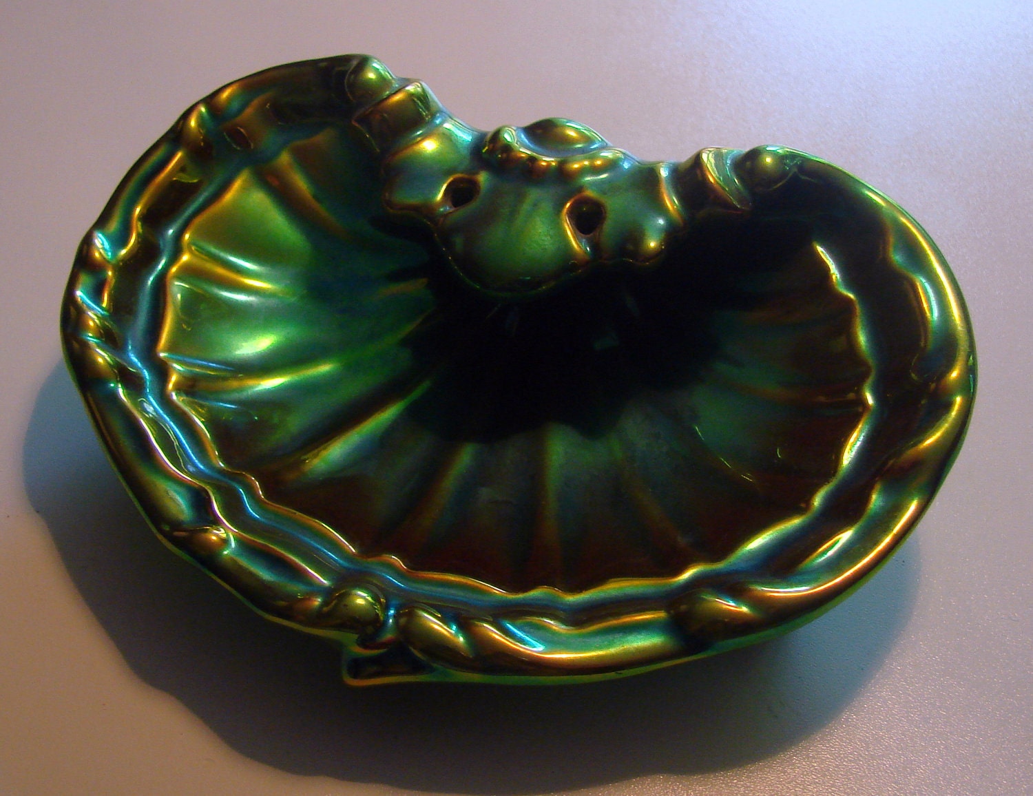Vintage Zsolnay Eosin Shell Dish Iridescent Porcelain