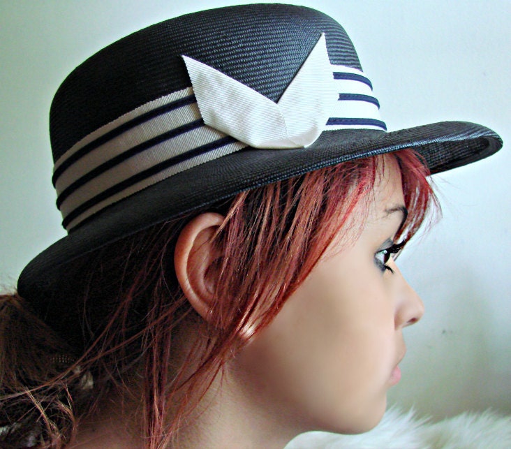 Vintage Black and White Anita Pineault Brimmed Hat