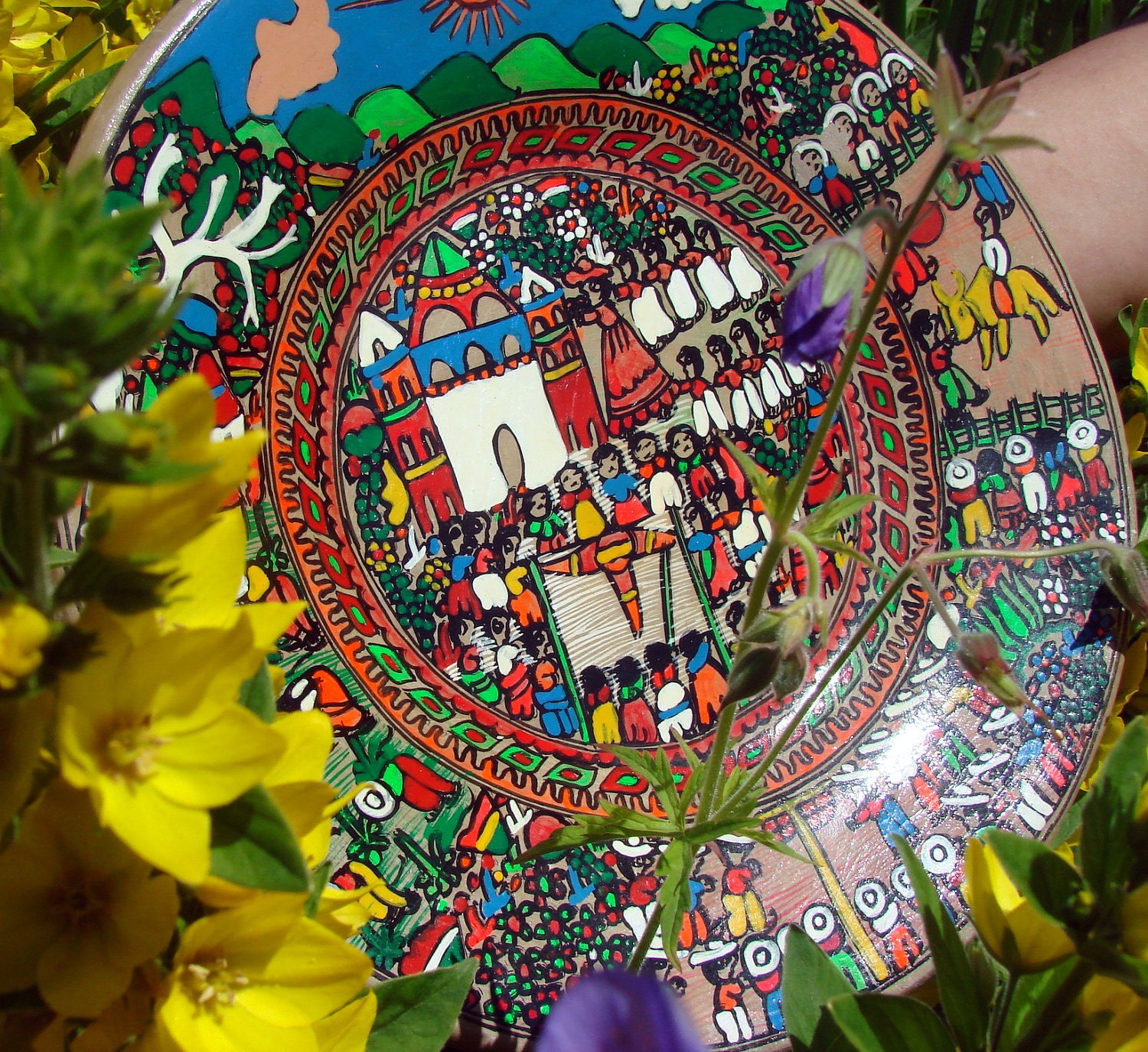 Vintage Clay Painted Wall Plate from Mexico