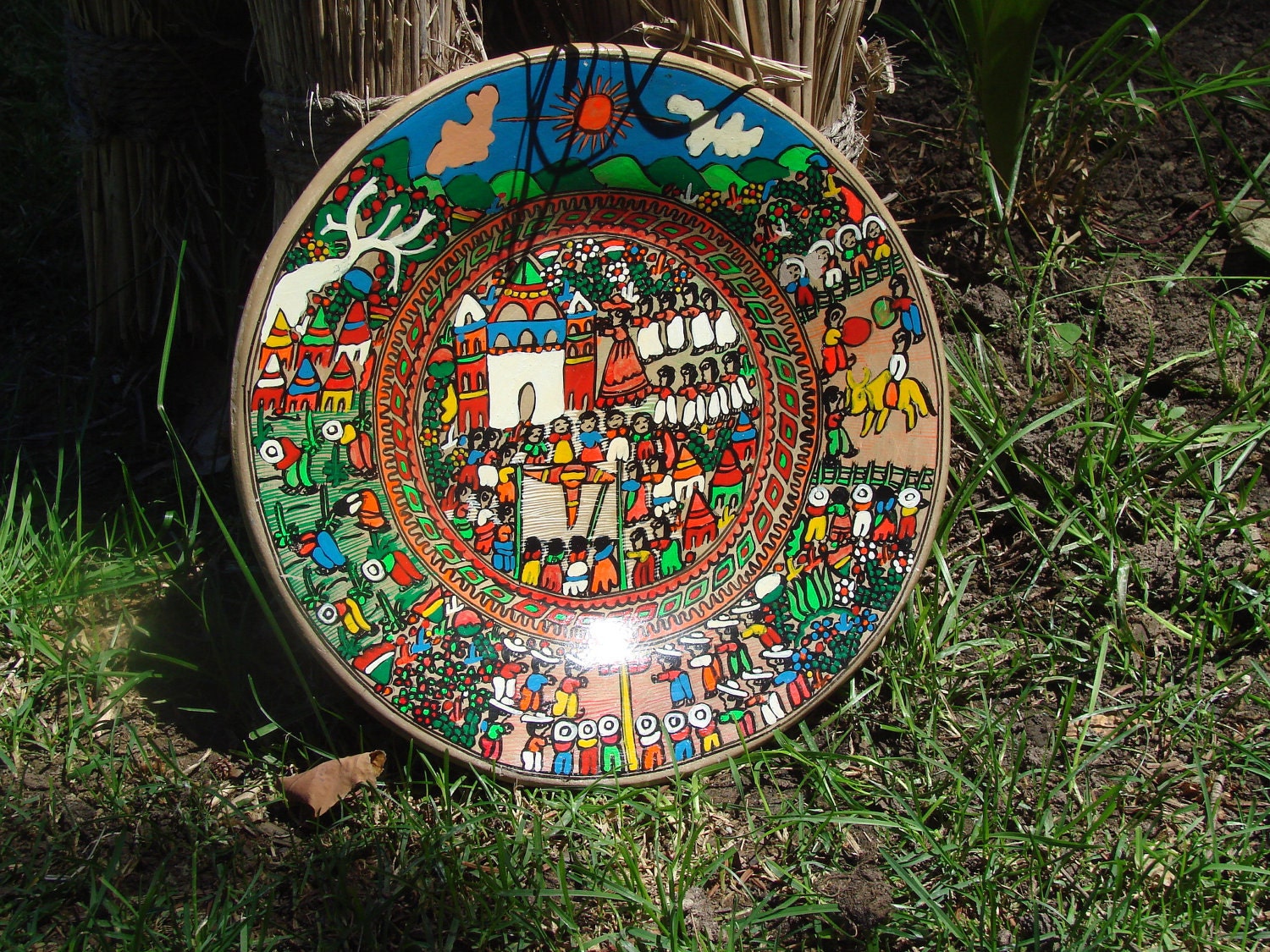 Vintage Clay Painted Wall Plate from Mexico