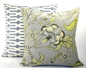 Kaufman "Clarice"  Dove Grey Floral Fabric Both Sides Pillow Cover - Greys, Tans, Greens and Ivory - Assorted Sizes