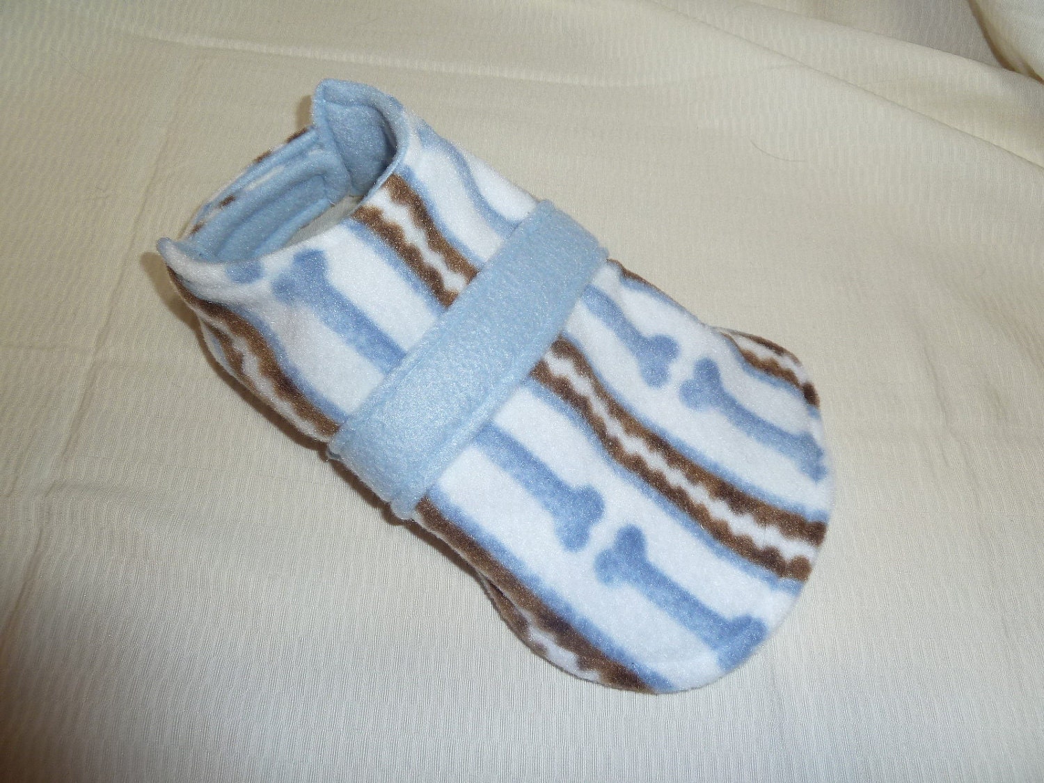 Fleece Dog Coat (Extra Extra Small) Dog Bones & Stripes in Blue and Brown