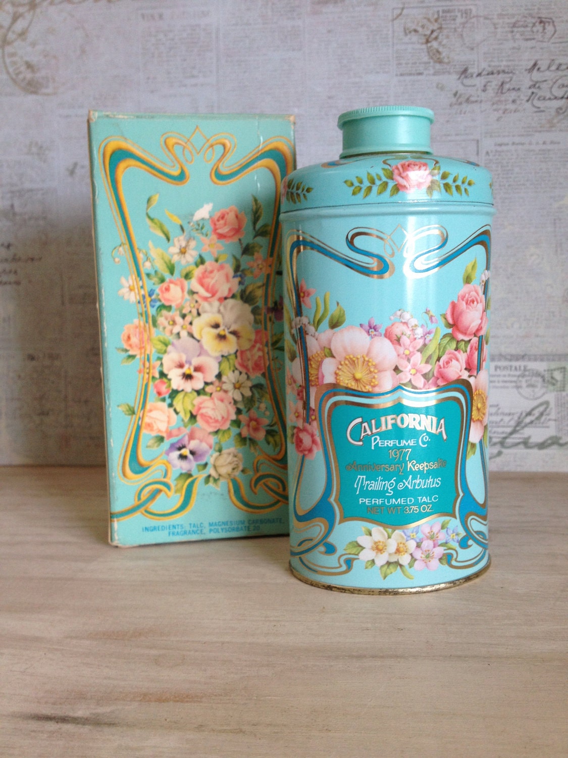 Vintage Avon California Perfume Co Trailing Arbutus Perfumed talc  stunning tin can  1977