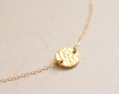 Gold dot necklace - Gold hammered coin on gold filled chain necklace - dainty everyday jewelry