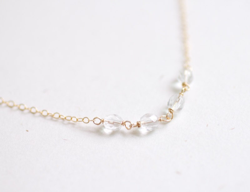 Clear crystal beads on fine gold filled chain necklace - delicate bridal or simple everyday jewelry