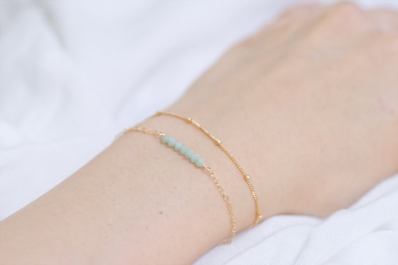 Wish - mint swarovski crystal beaded bar gold filled bracelet - friendship bracelet - best friend gift - bridesmaid gift - delicate jewelry