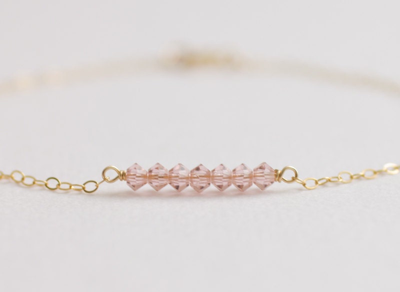 Wish - champagne swarovski crystal beaded bar bracelet - friendship bracelet - bridesmaid jewelry - delicate gold filled jewelry