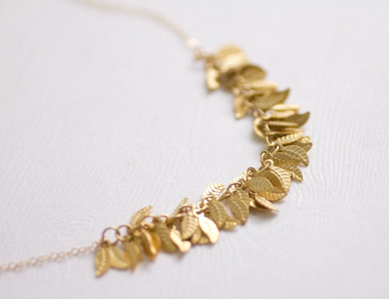 Grecian - gold cascading leaves necklace - 14k gold filled jewelry