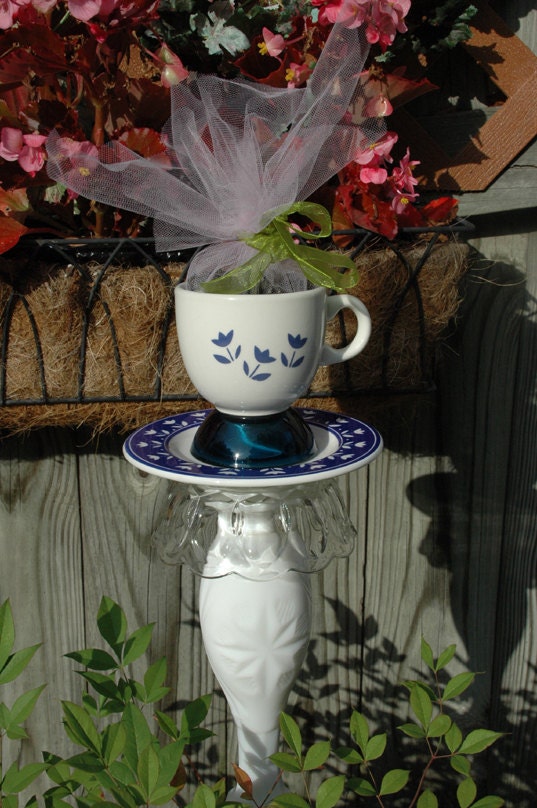 Teacup Bird Feeder Upcycled Yard Art
