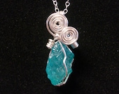 Ocean Blue Apatite Pendant. Sterling Silver Wire Wrap. 9.35ct Apatite.