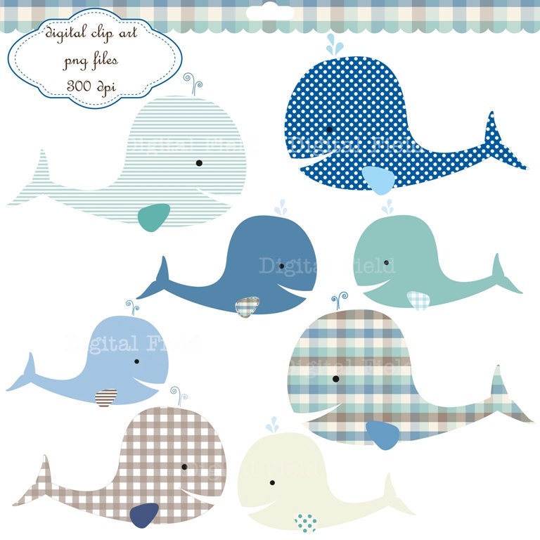 INSTANT DOWNLOAD Whale Clip Art Set - baby boy printable digital clipart