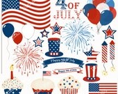 INSTANT DOWNLOAD 4th of July Clip Art Set - blue white red printable digital clipart