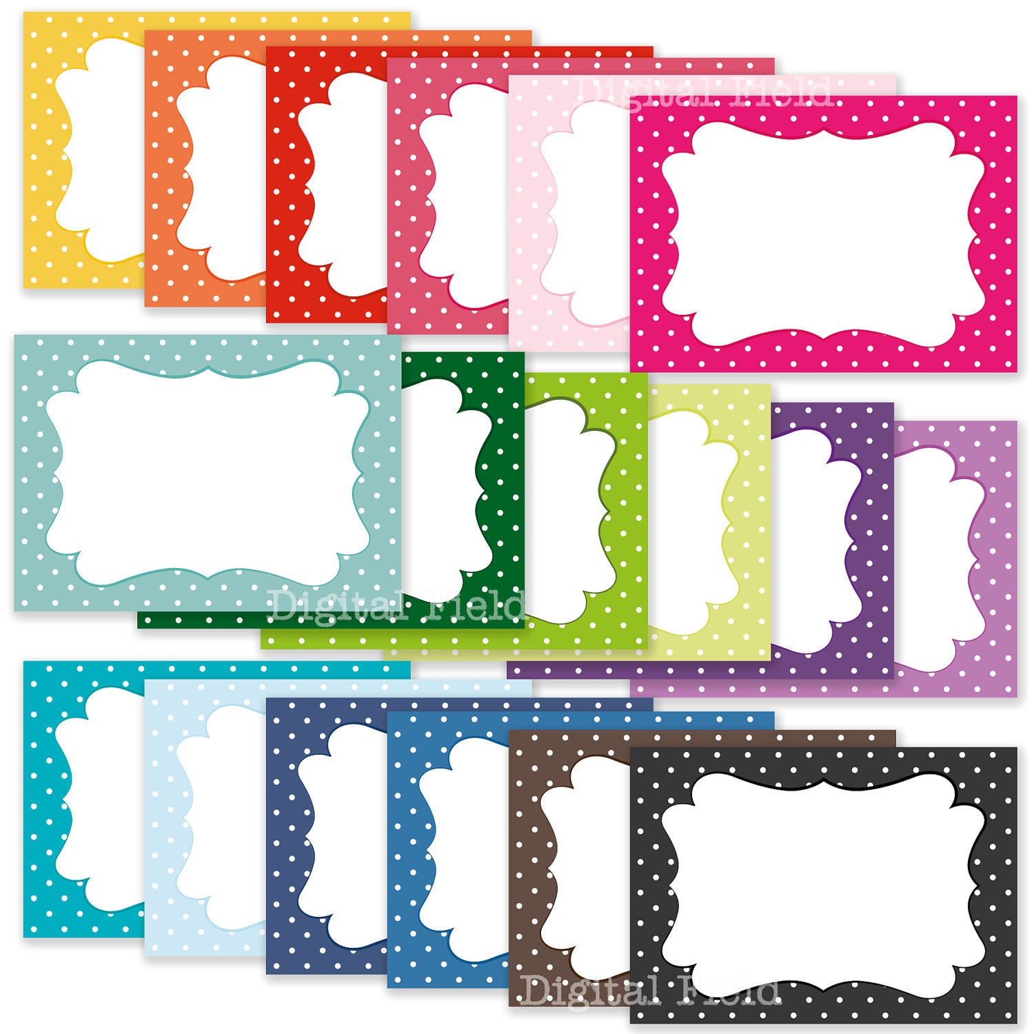 INSTANT DOWNLOAD Colorful polka dot digital journaling cards, tags or labels printable clip art set
