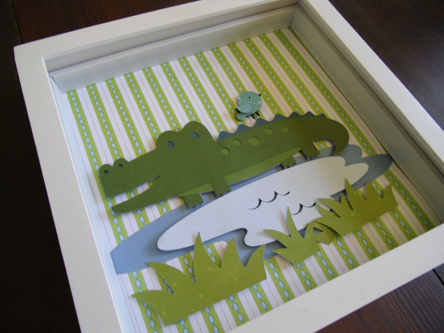 Kids room art, nursery art, kids wall art, baby nursery, Alligator in Swamp w/ baby bird, boys room decor