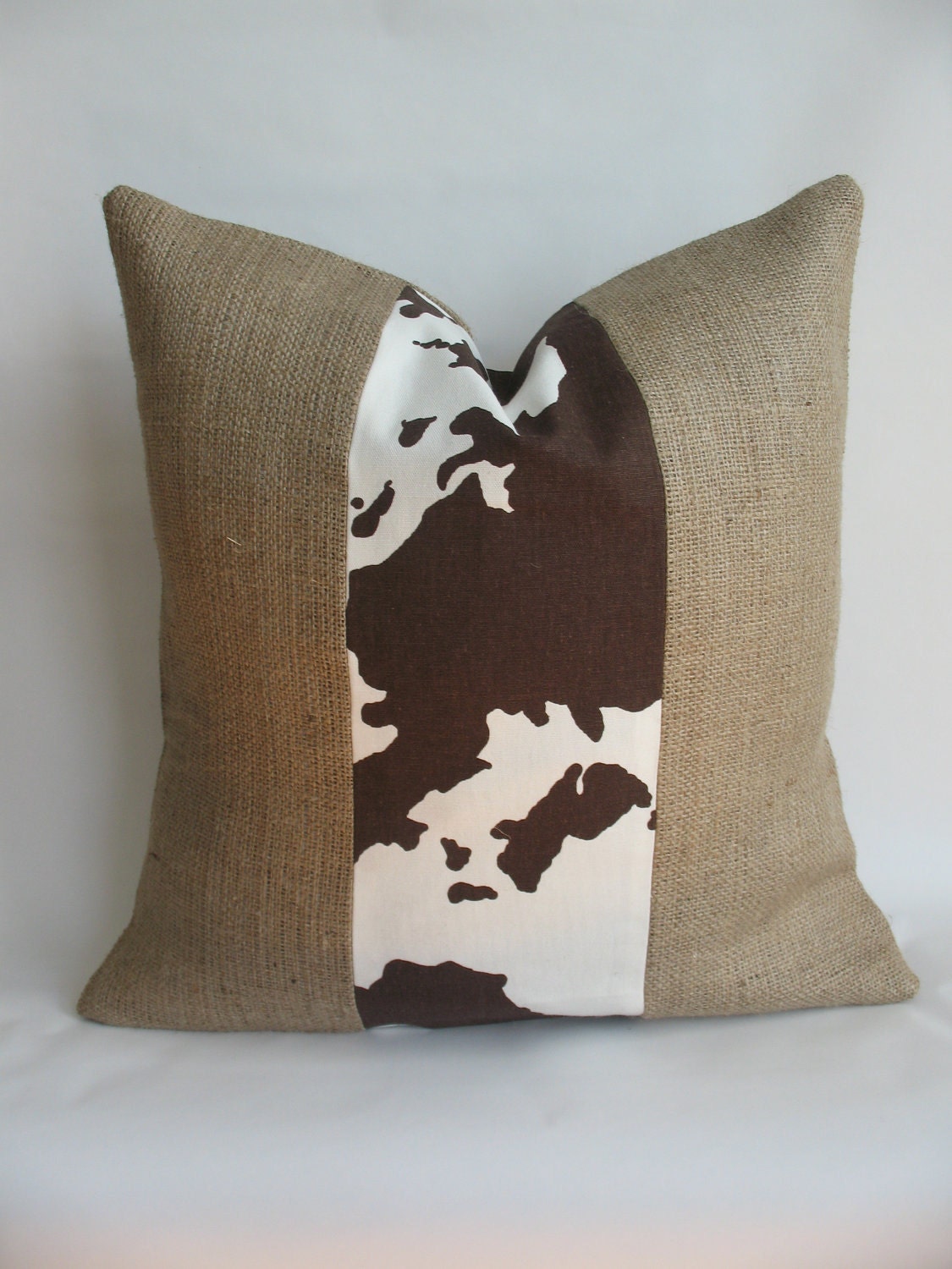 Cowhide Fabric and Burlap Pillow Cover