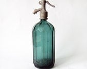 Vintage Dark Green Seltzer Bottle - Romanian vintage bottle with aluminium top - industrial decor